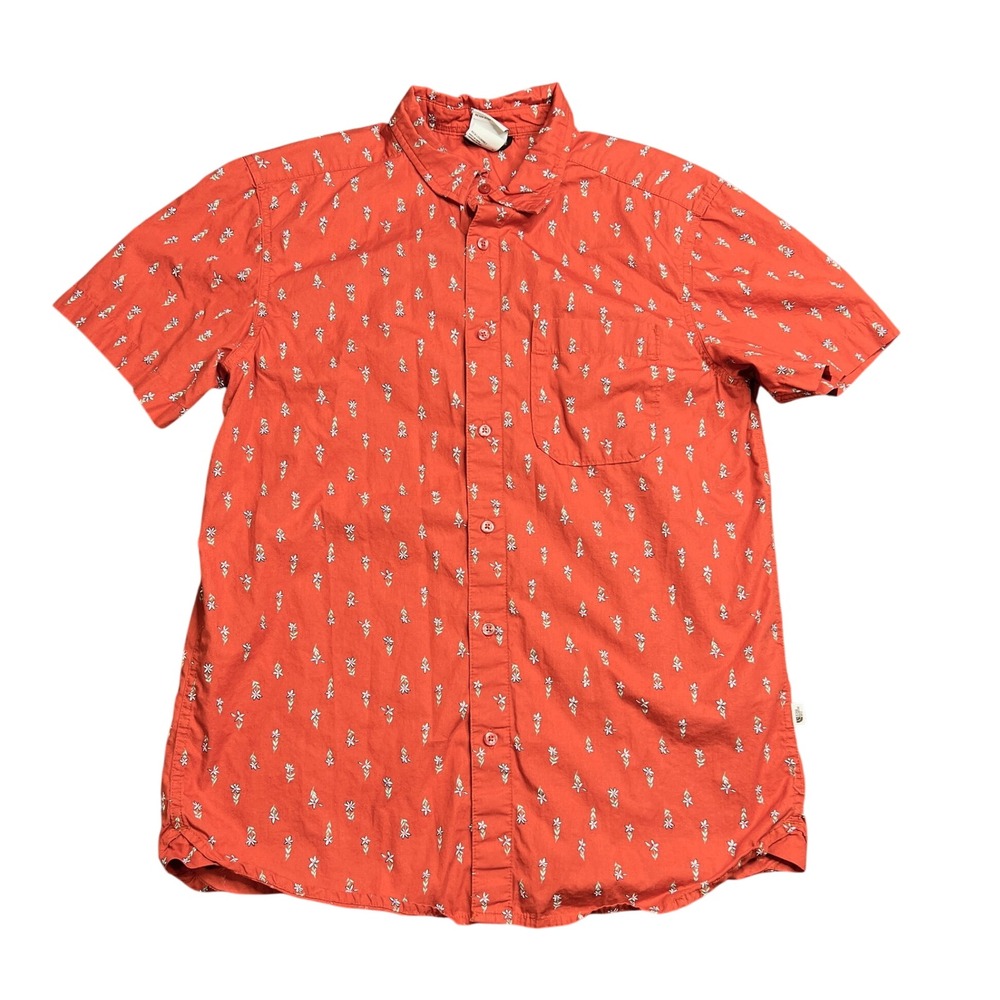 The North Face Baytrail Camp Shirt Mens Med Orange Floral Button Up Short Sleeve